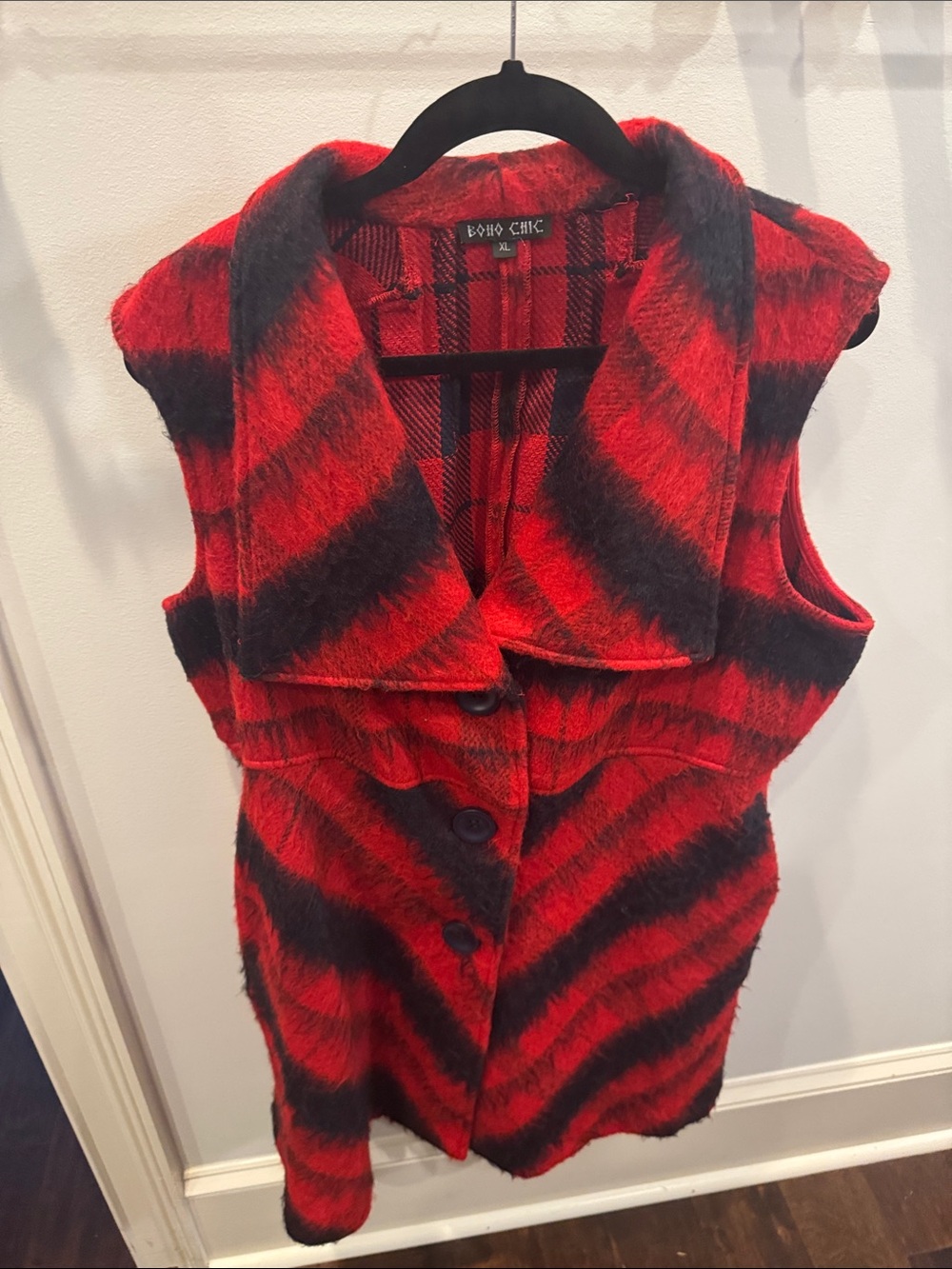 Boho Chic Red & Navy Sleeveless Button Vest